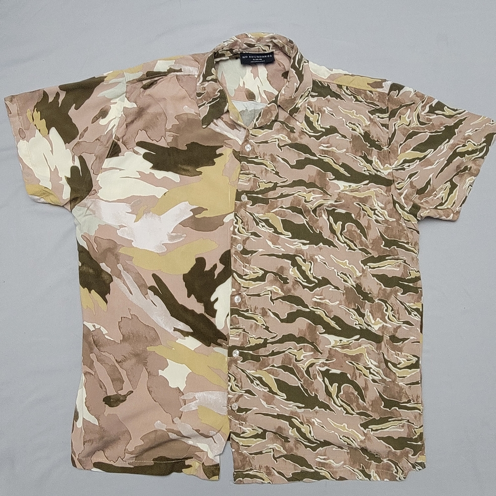 No Boundaries Men's Kalua Mist Camo Resort Camp Surf Rayon Button Shirt XL